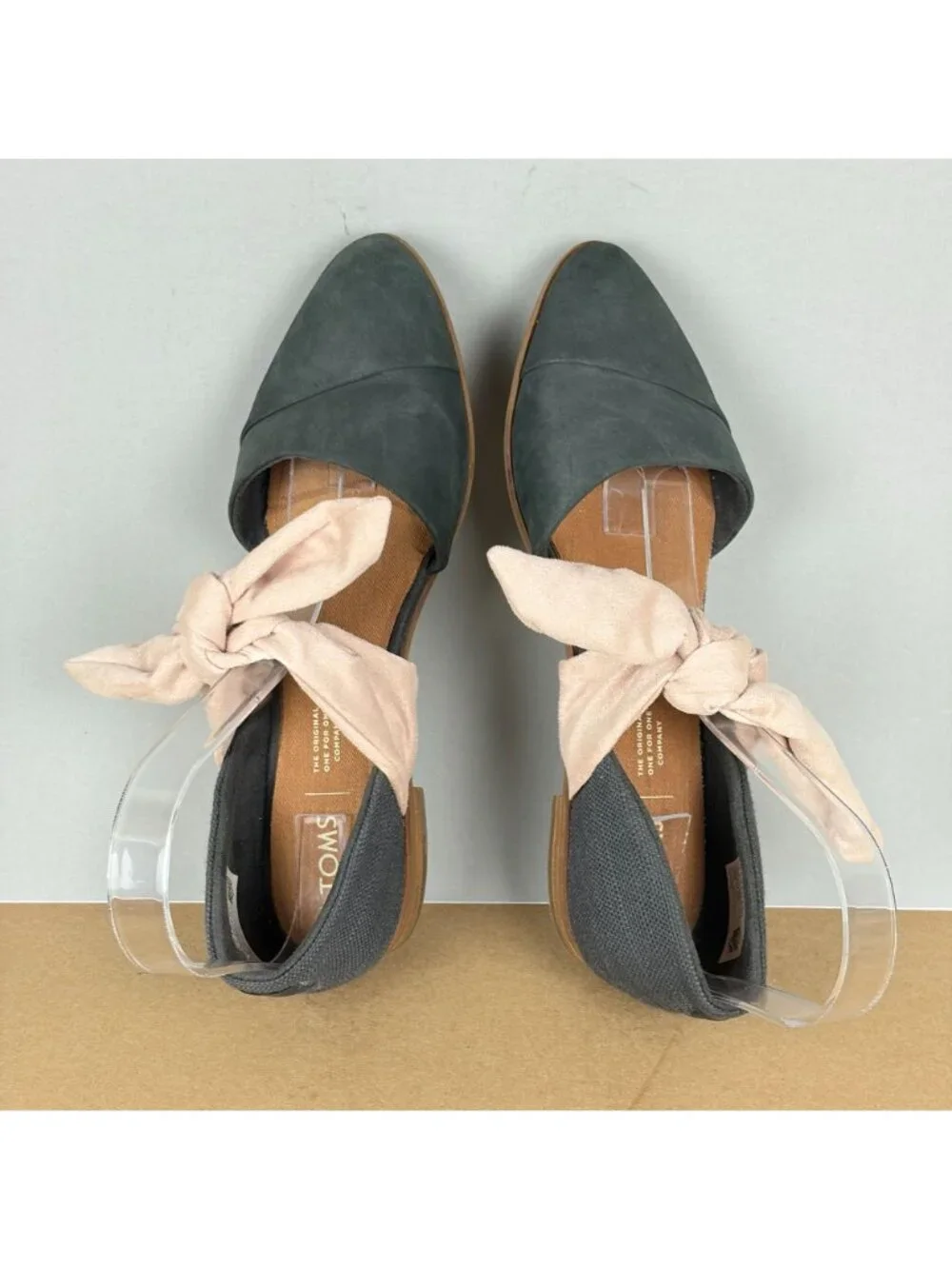 Toms Jutti D'Orsay Bow Flats Womens 8 Gray Pink Casual Comfort Tie On